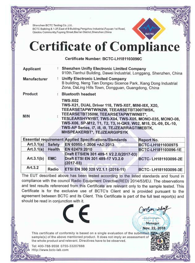 2019 TWS Headset Red Certification